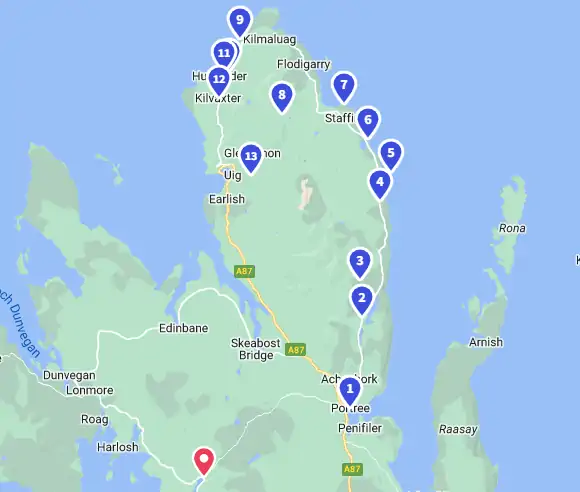 Map of the Trotternish Loop on Isle of skye